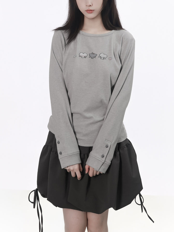 Kawaii Mouse Graphic Long Sleeve Top