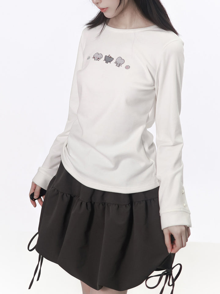 Kawaii Mouse Graphic Long Sleeve Top