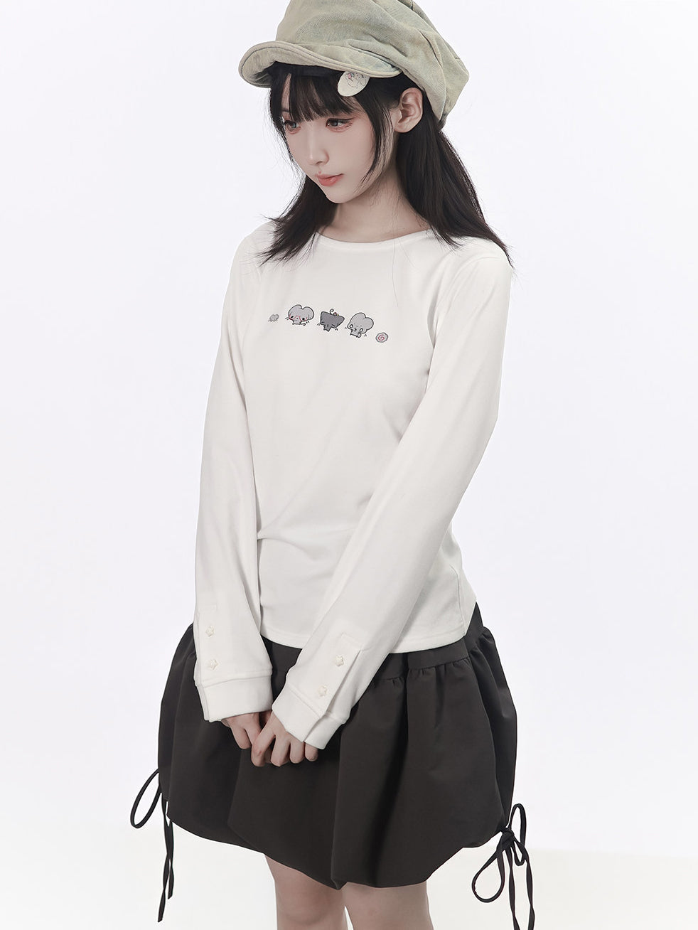 Kawaii Mouse Graphic Long Sleeve Top