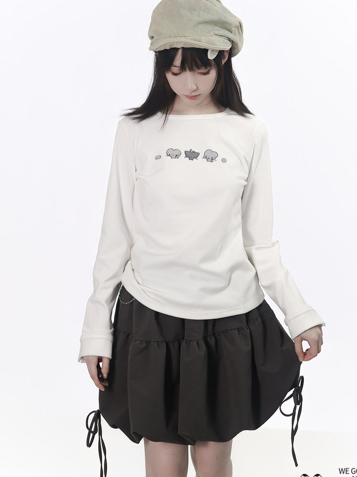 Kawaii Mouse Graphic Long Sleeve Top