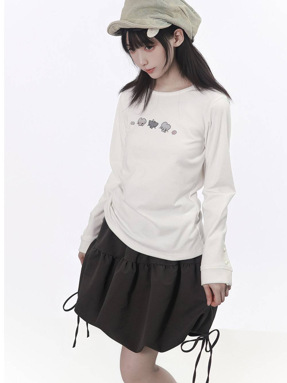 Kawaii Mouse Graphic Long Sleeve Top