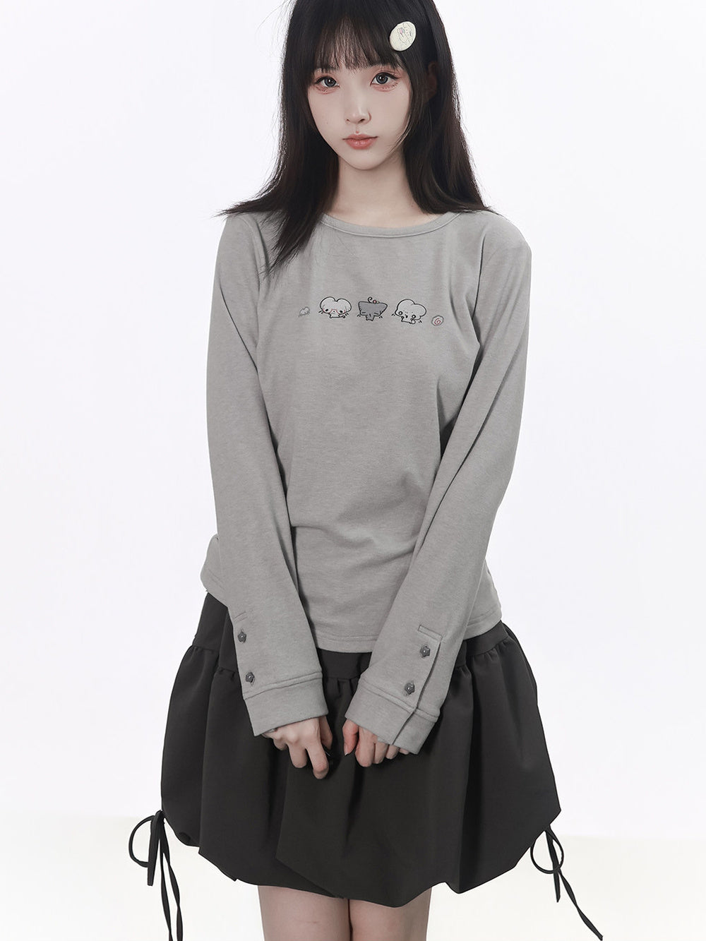 Kawaii Mouse Graphic Long Sleeve Top