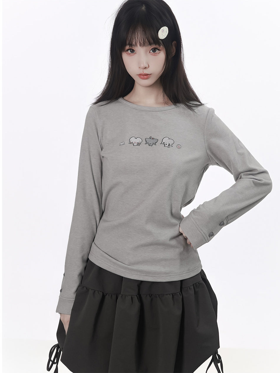Kawaii Mouse Graphic Long Sleeve Top