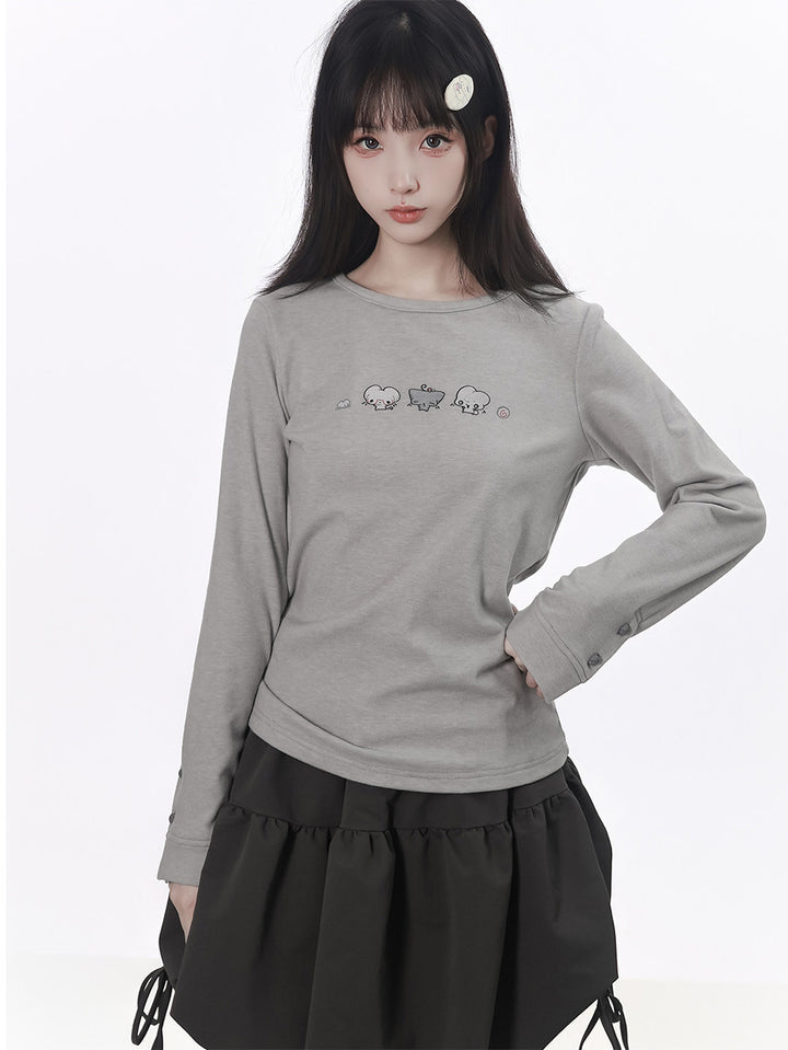 Kawaii Mouse Graphic Long Sleeve Top