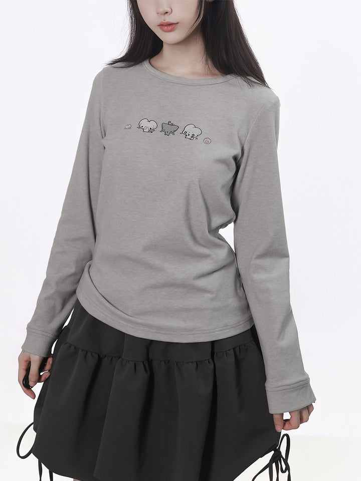 Kawaii Mouse Graphic Long Sleeve Top