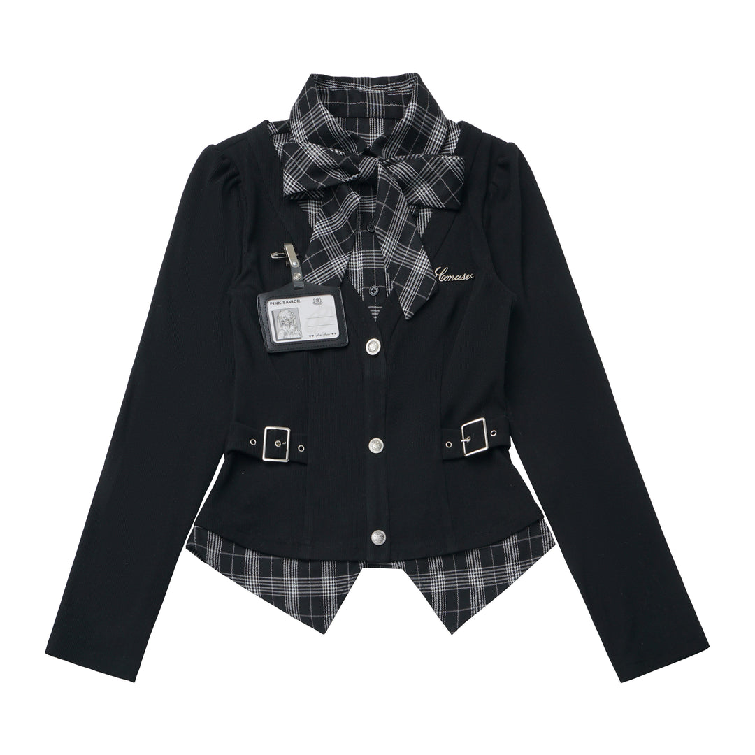 Preppy Plaid Faux Two-Piece Shirt