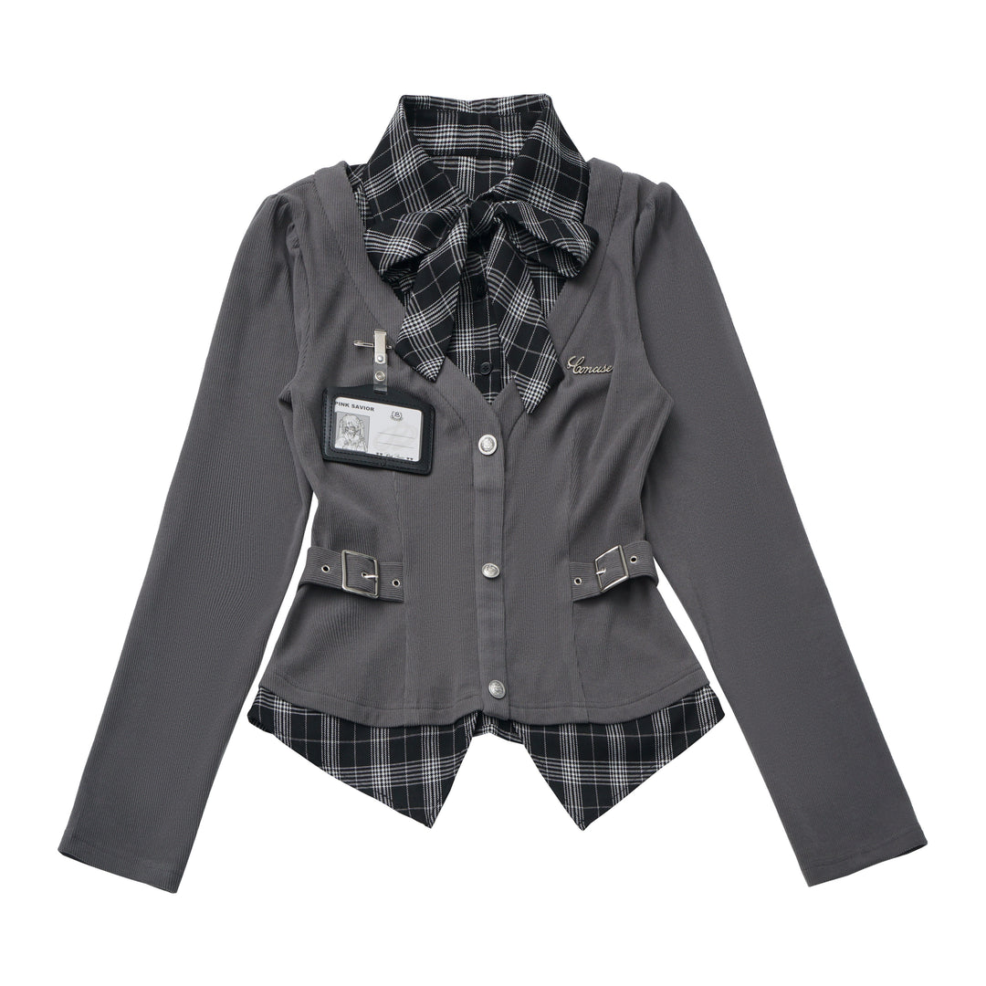 Preppy Plaid Faux Two-Piece Shirt