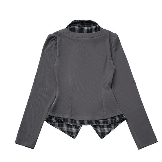 Preppy Plaid Faux Two-Piece Shirt
