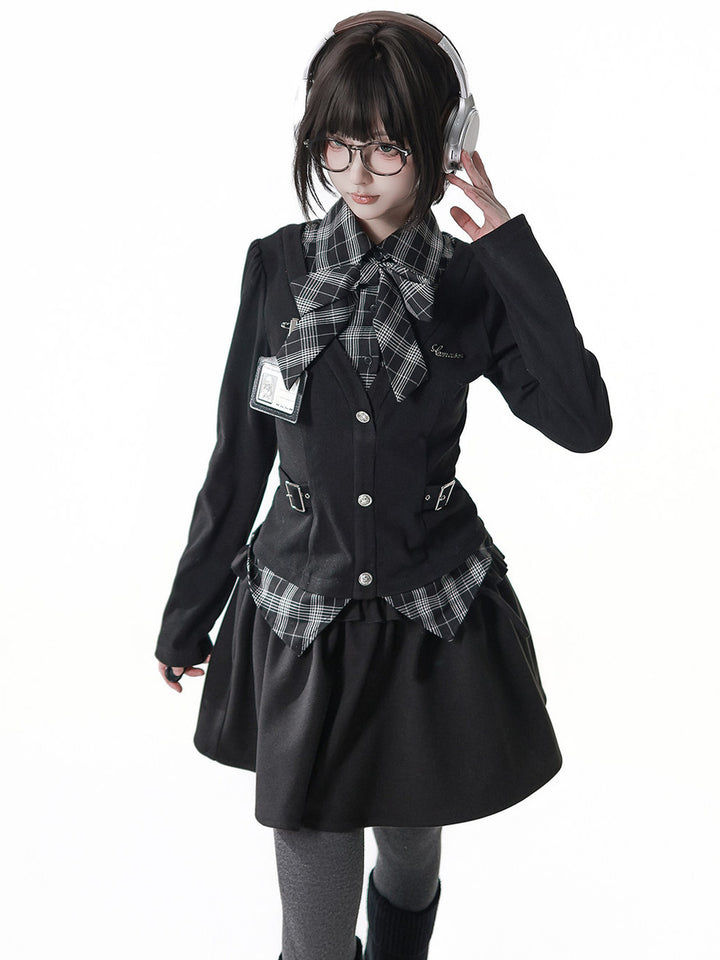 Preppy Bow Ruffle Mini Skirt