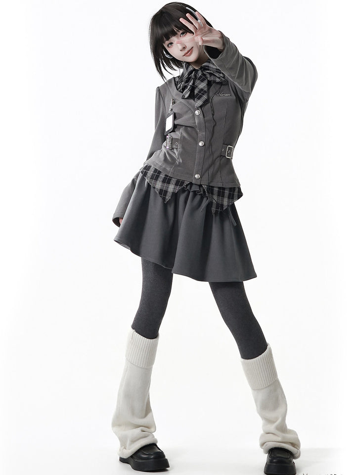 Preppy Bow Ruffle Mini Skirt