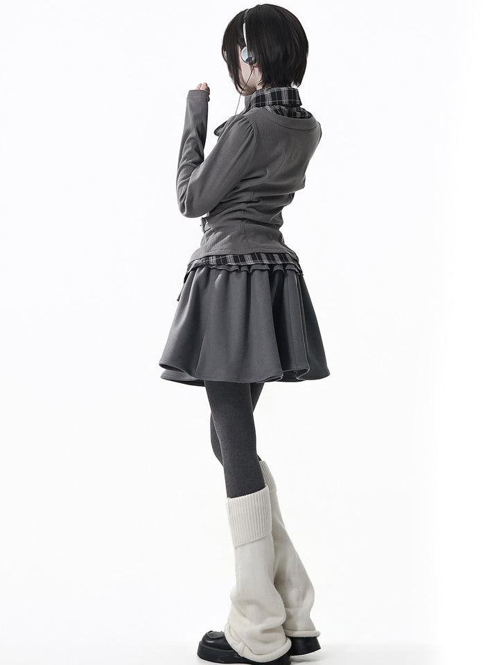 Preppy Bow Ruffle Mini Skirt