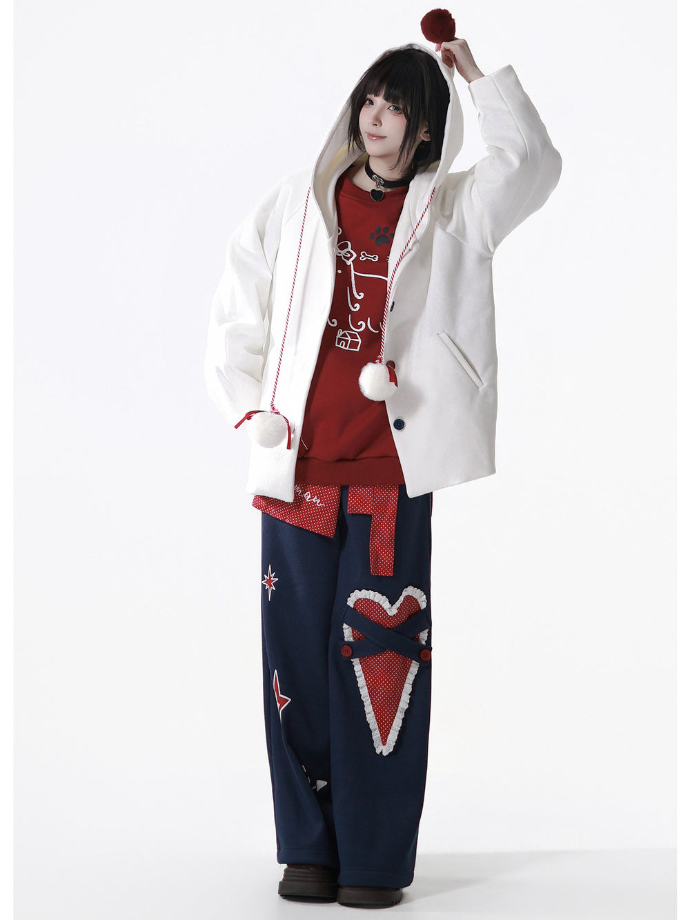 Whimsical Pom-Pom Hooded Jacket