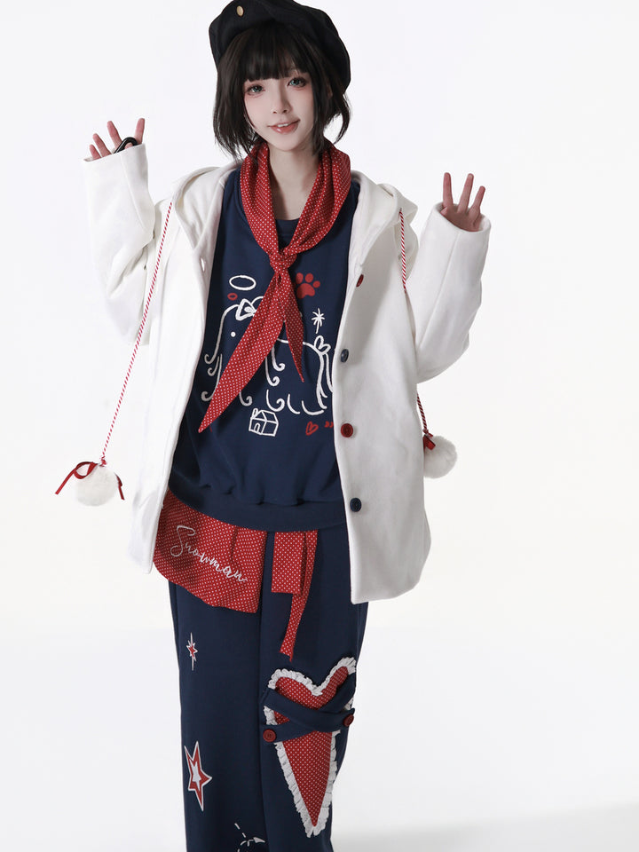Whimsical Pom-Pom Hooded Jacket