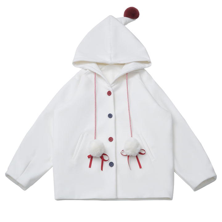 Whimsical Pom-Pom Hooded Jacket