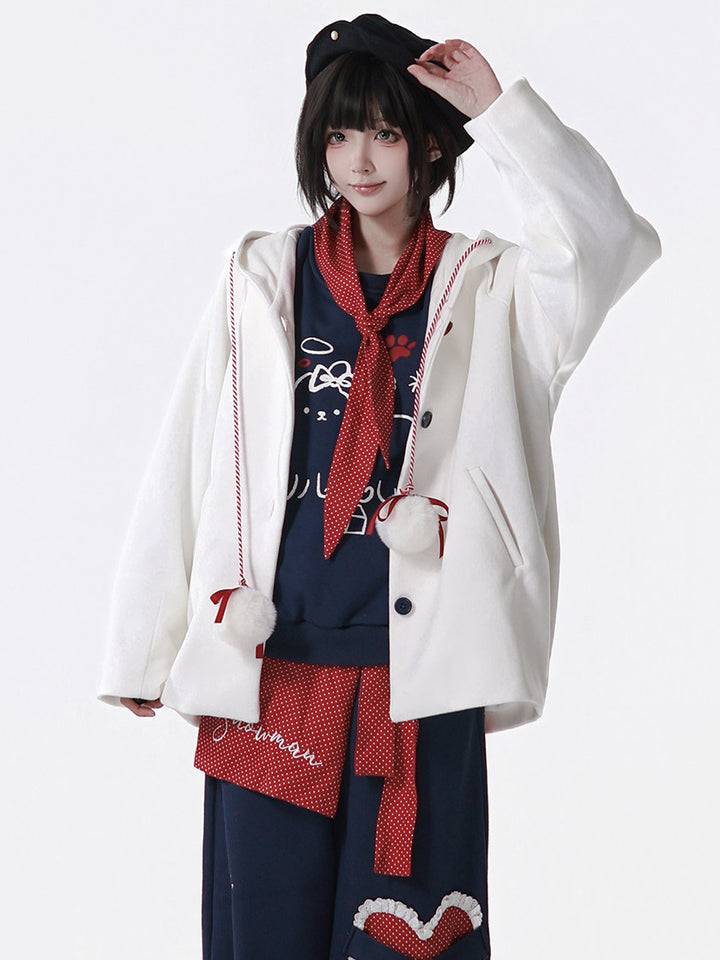Whimsical Pom-Pom Hooded Jacket