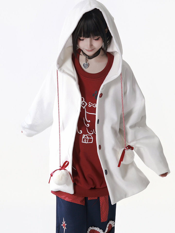 Whimsical Pom-Pom Hooded Jacket