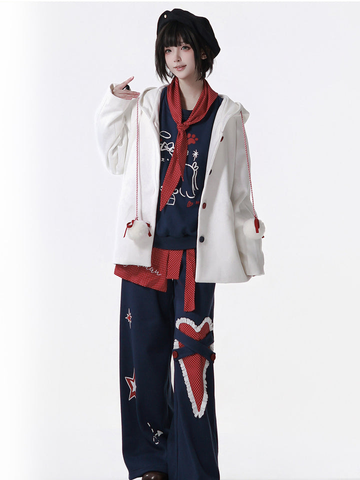 Whimsical Pom-Pom Hooded Jacket