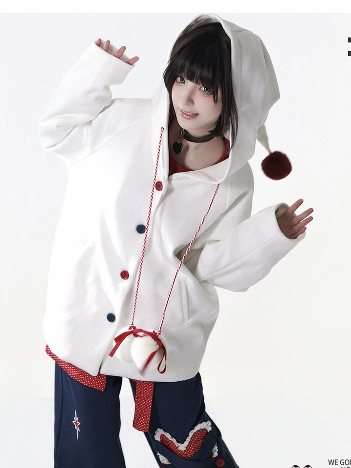 Whimsical Pom-Pom Hooded Jacket