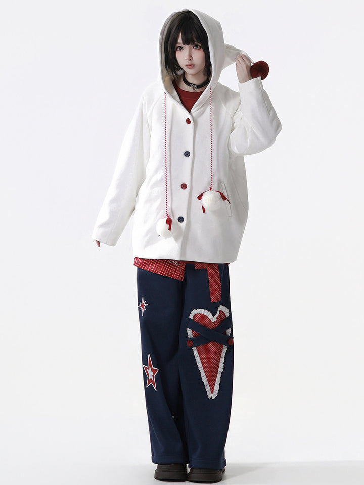 Whimsical Pom-Pom Hooded Jacket
