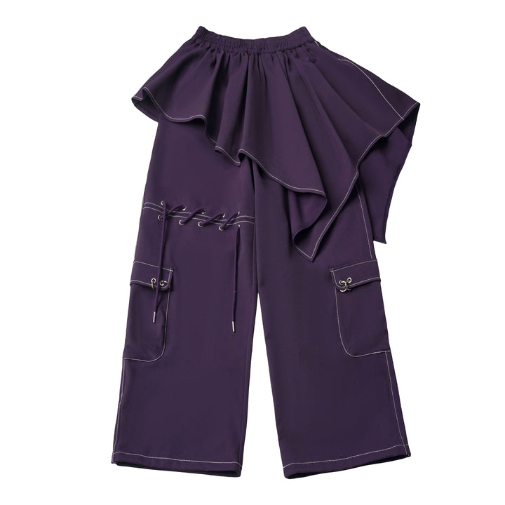 Gothic Skirt-Overlay Wide Leg Cargo Pants