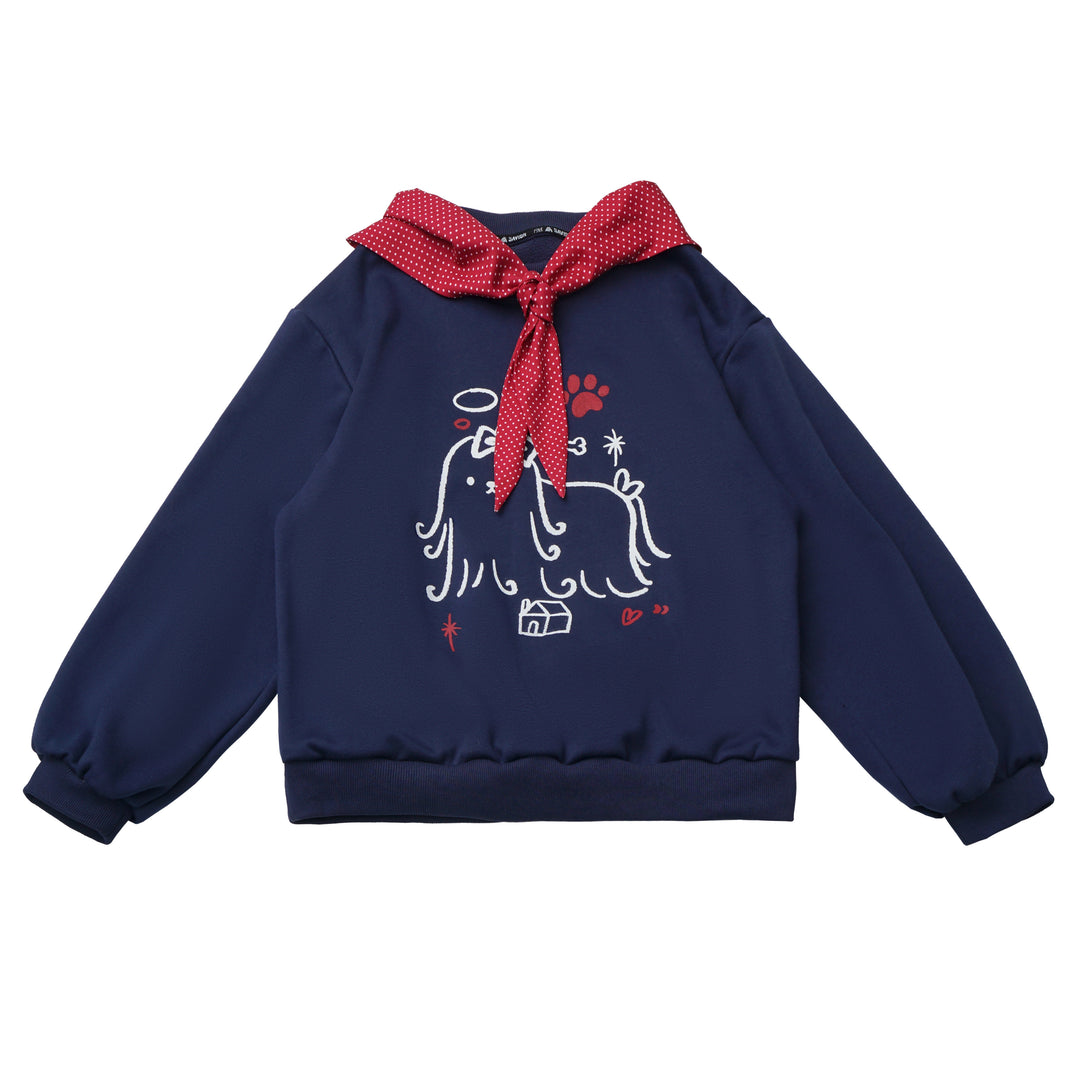 Dog Graphic Scarf-Tie Sweatshirt
