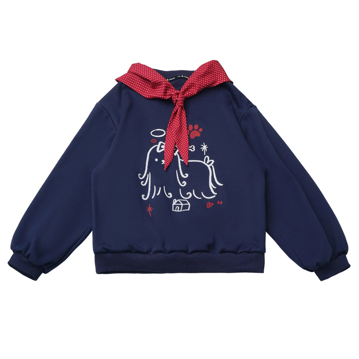 Dog Graphic Scarf-Tie Sweatshirt