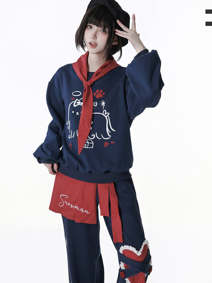 Dog Graphic Scarf-Tie Sweatshirt