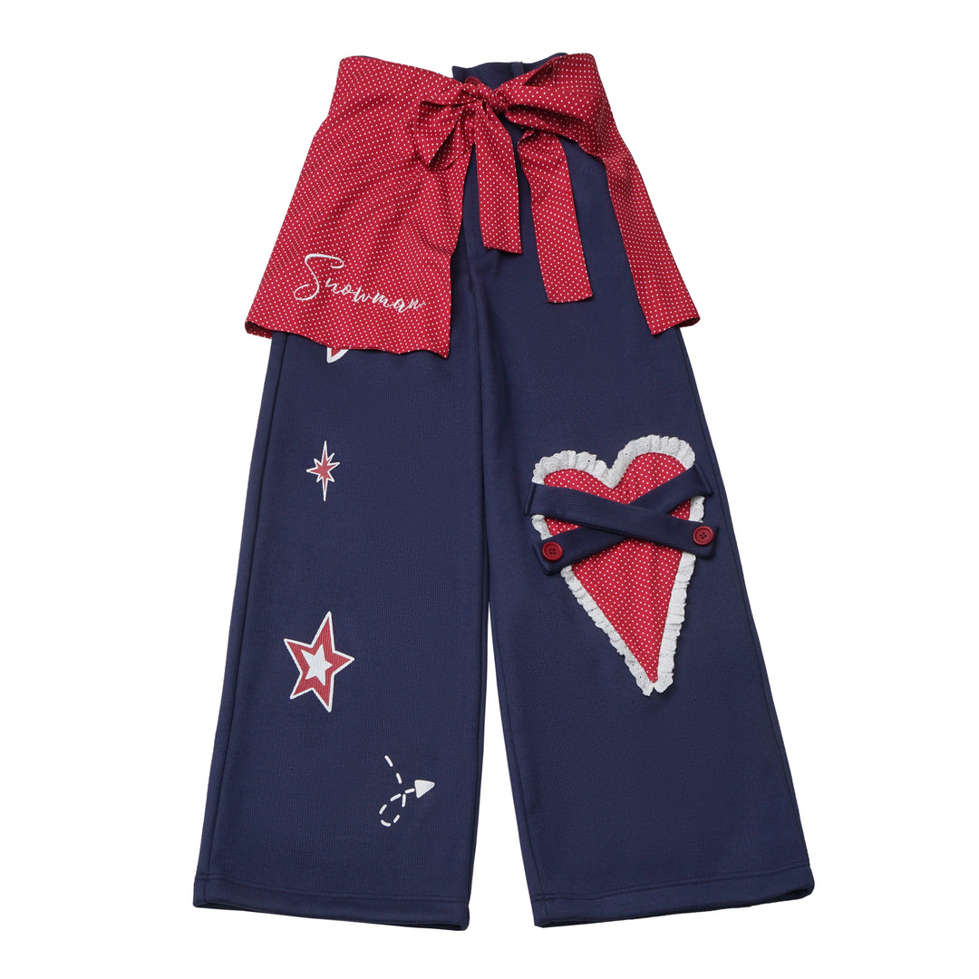 Kawaii Heart Appliqué Wide Leg Pants