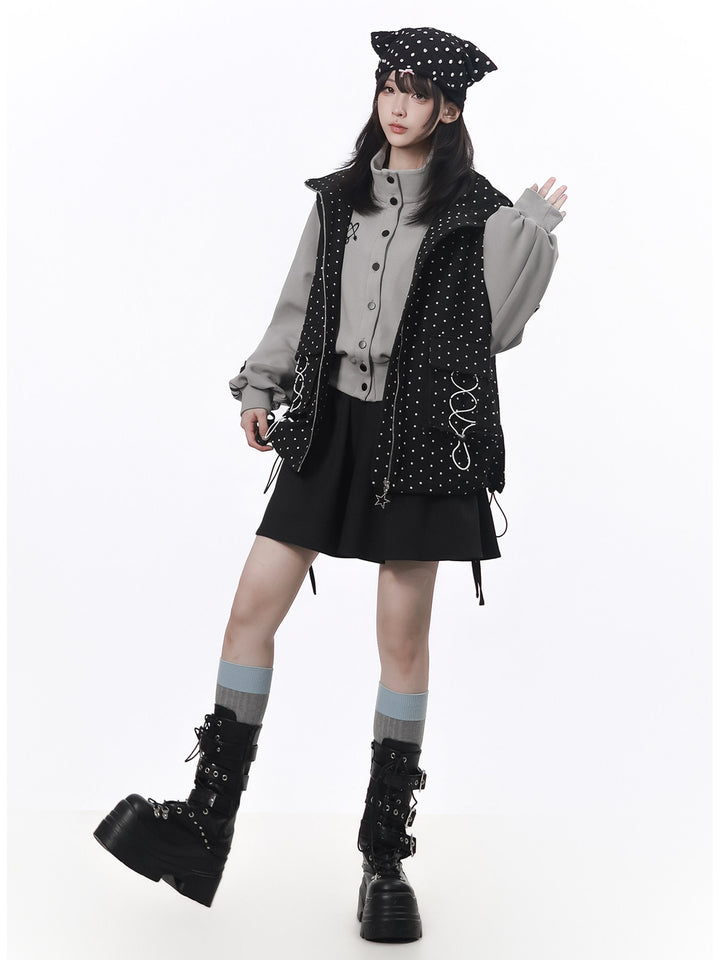 Polka Dot Lace-Up Hooded Vest