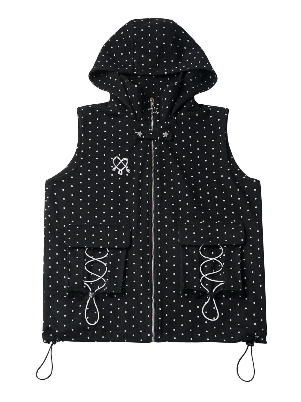 Polka Dot Lace-Up Hooded Vest