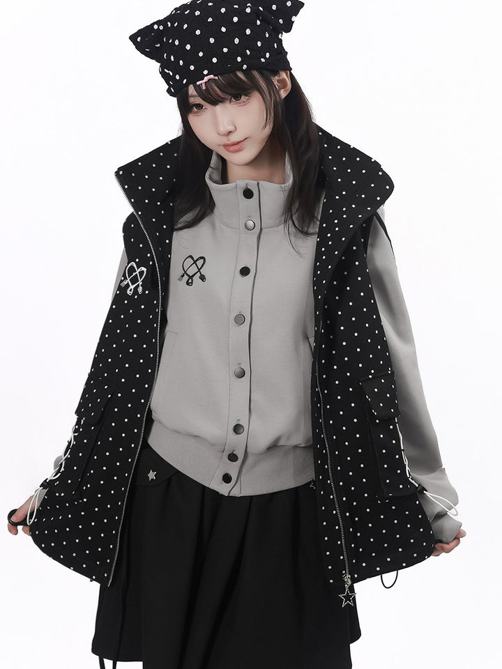 Polka Dot Lace-Up Hooded Vest