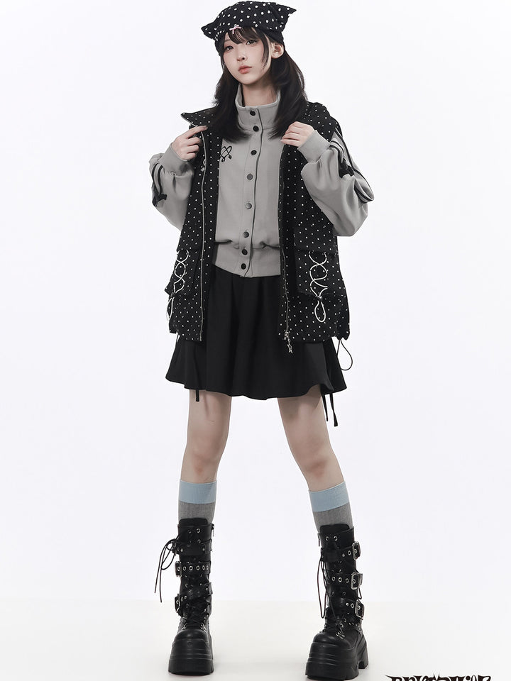 Polka Dot Lace-Up Hooded Vest