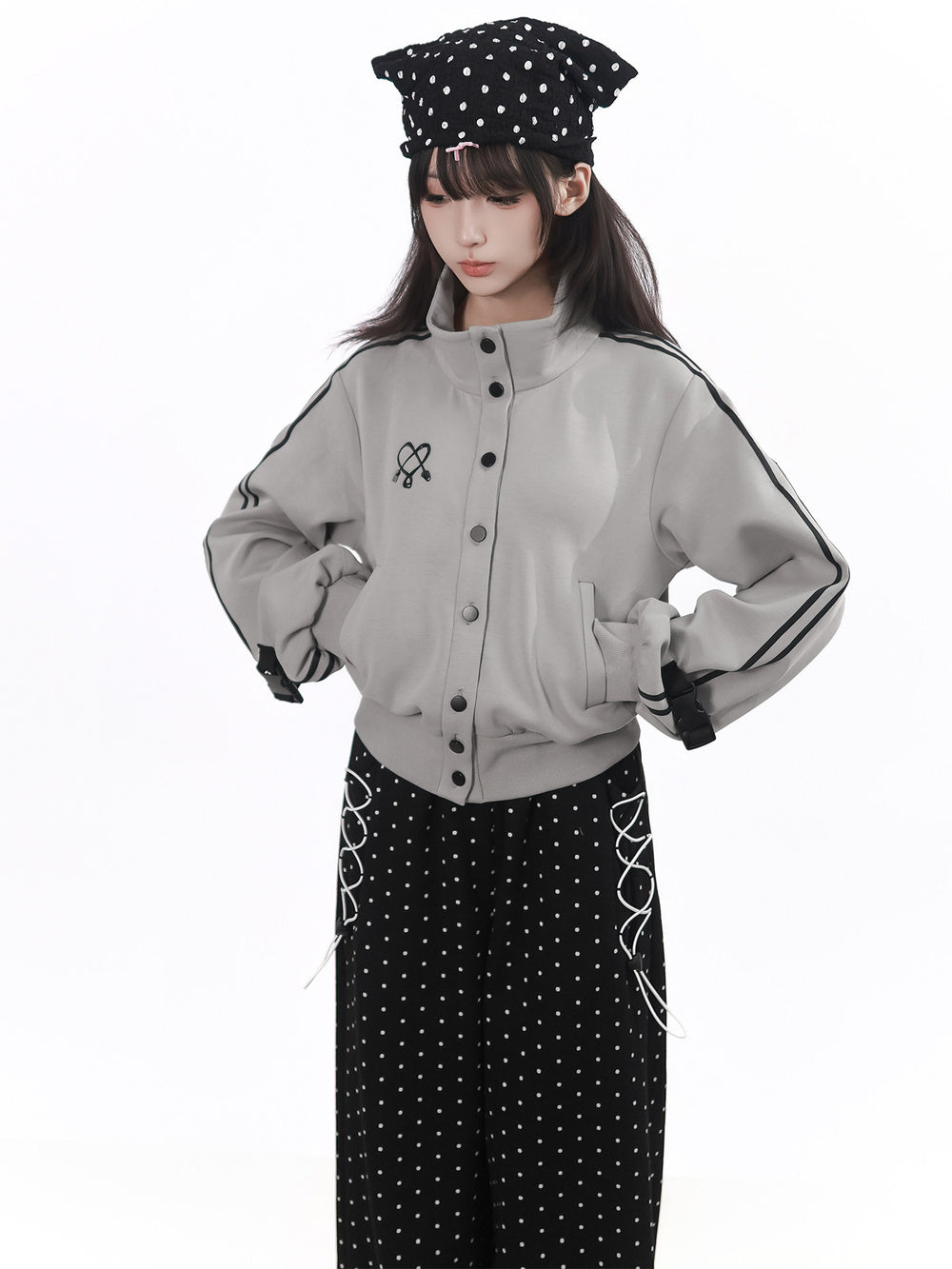 Buckle Sleeve Cropped Track Jacket
