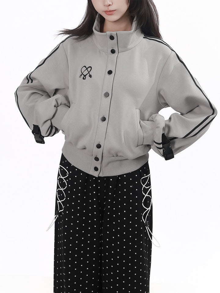 Buckle Sleeve Cropped Track Jacket