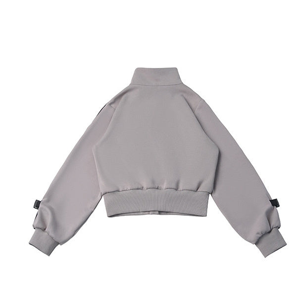 Buckle Sleeve Cropped Track Jacket
