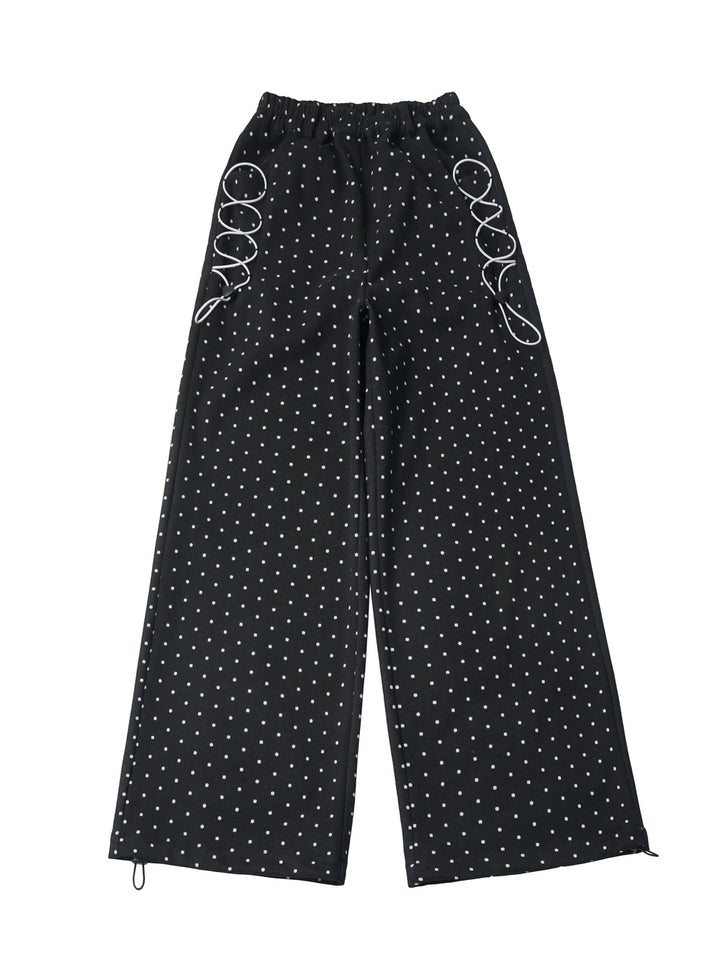 Polka Dot Lace-Up Wide Leg Pants
