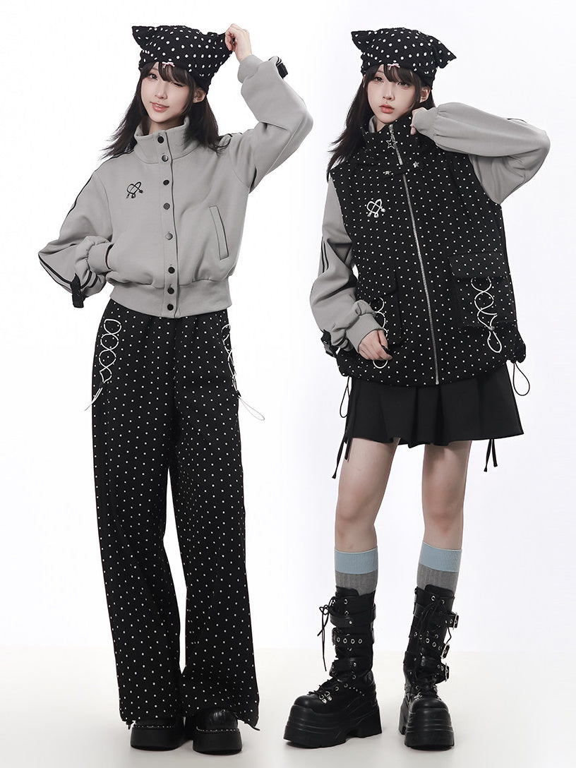 Polka Dot Lace-Up Wide Leg Pants