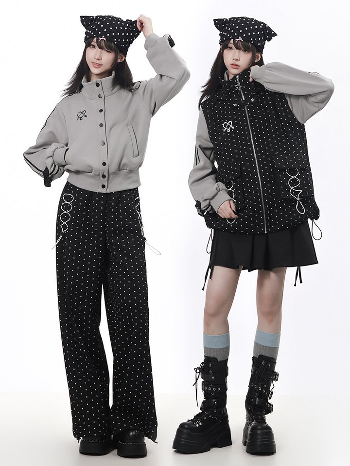 Polka Dot Lace-Up Wide Leg Pants