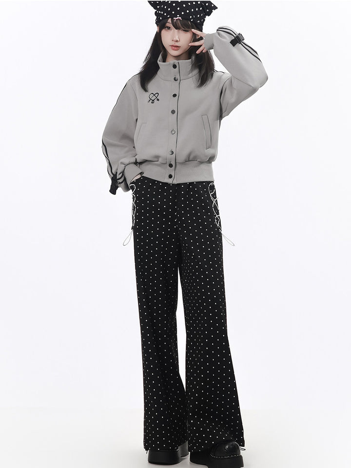 Polka Dot Lace-Up Wide Leg Pants