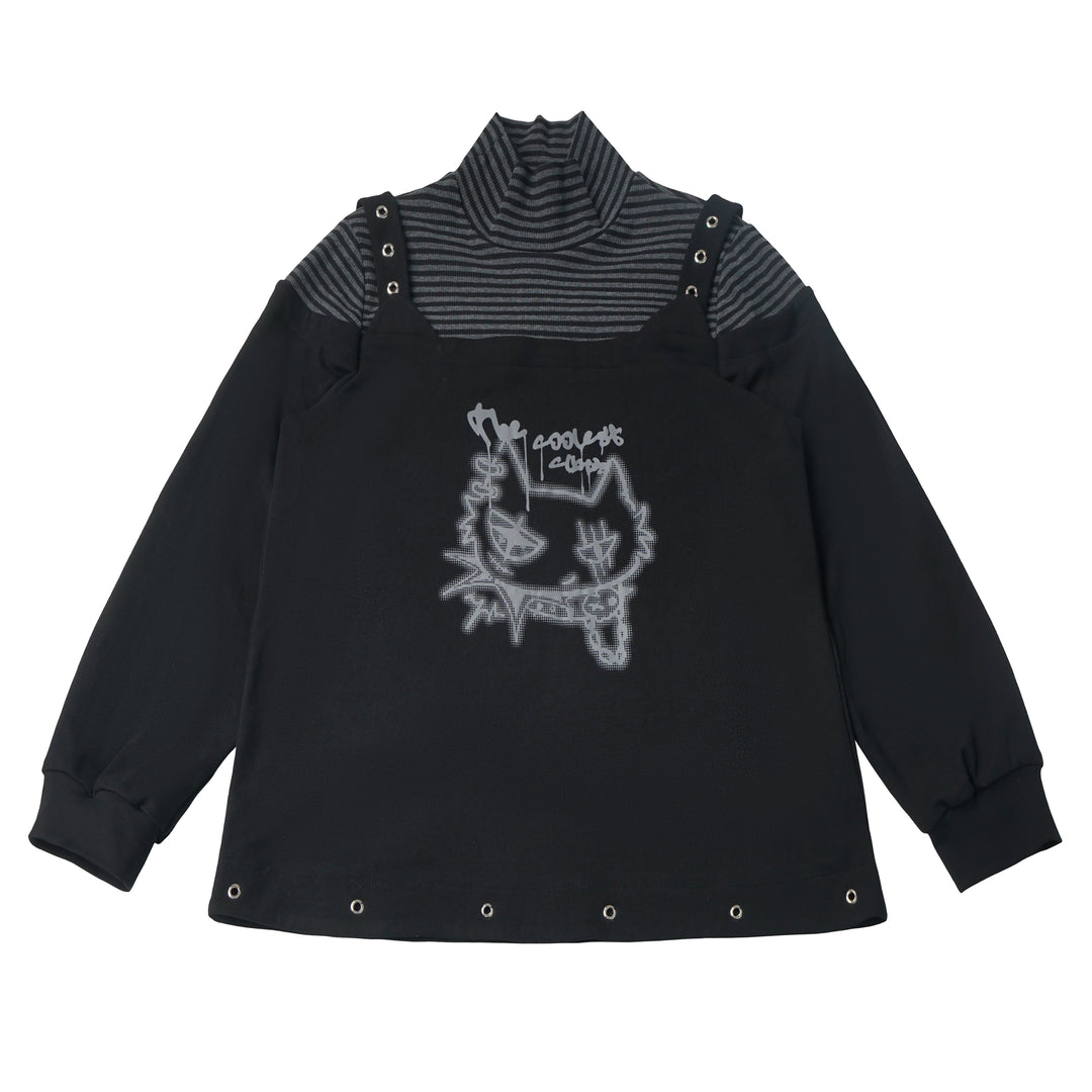 Grommet-Strap Cat Graphic Layered Top