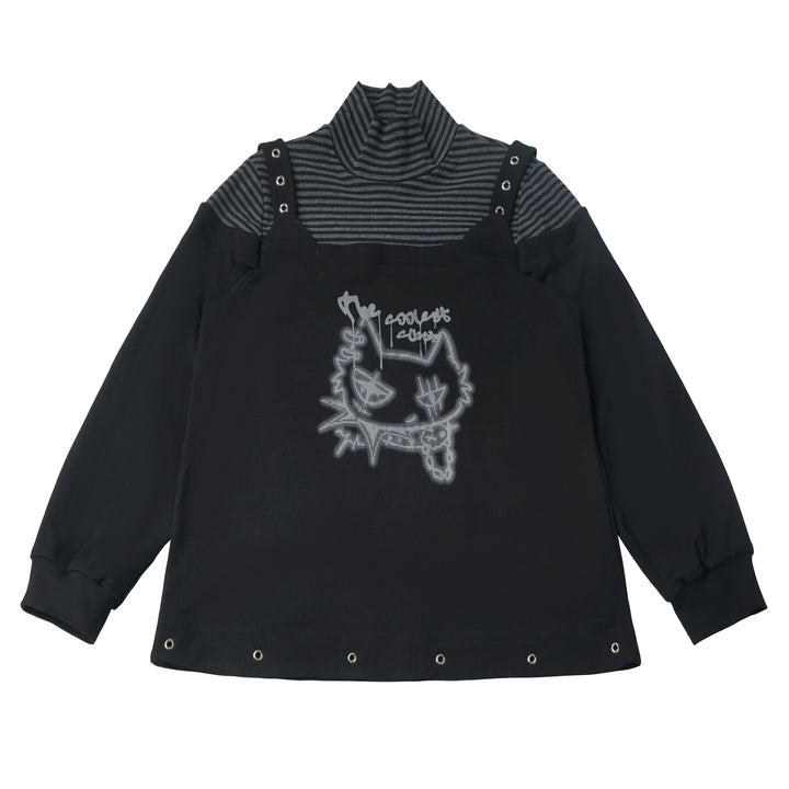 Grommet-Strap Cat Graphic Layered Top