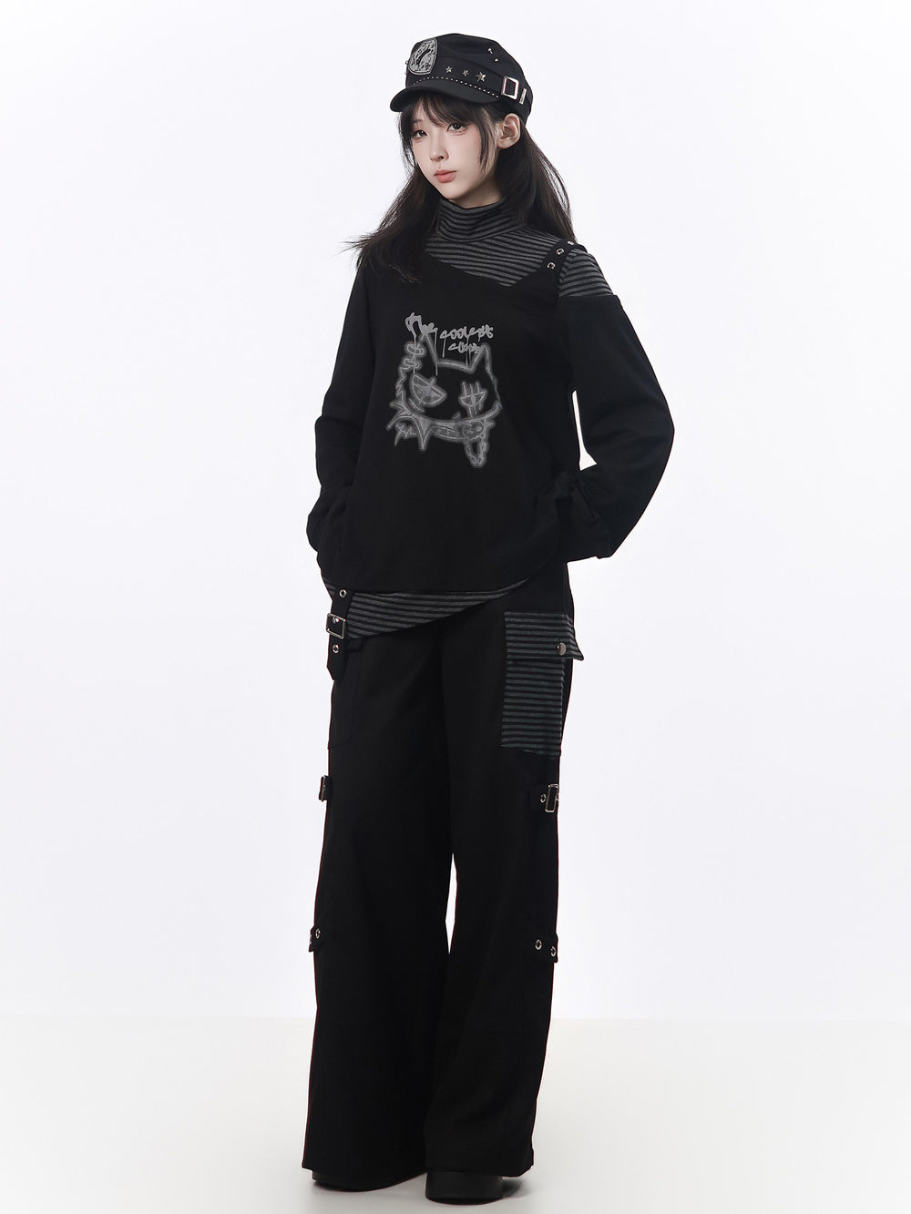 Grunge Buckle Wide Leg Cargo Pants
