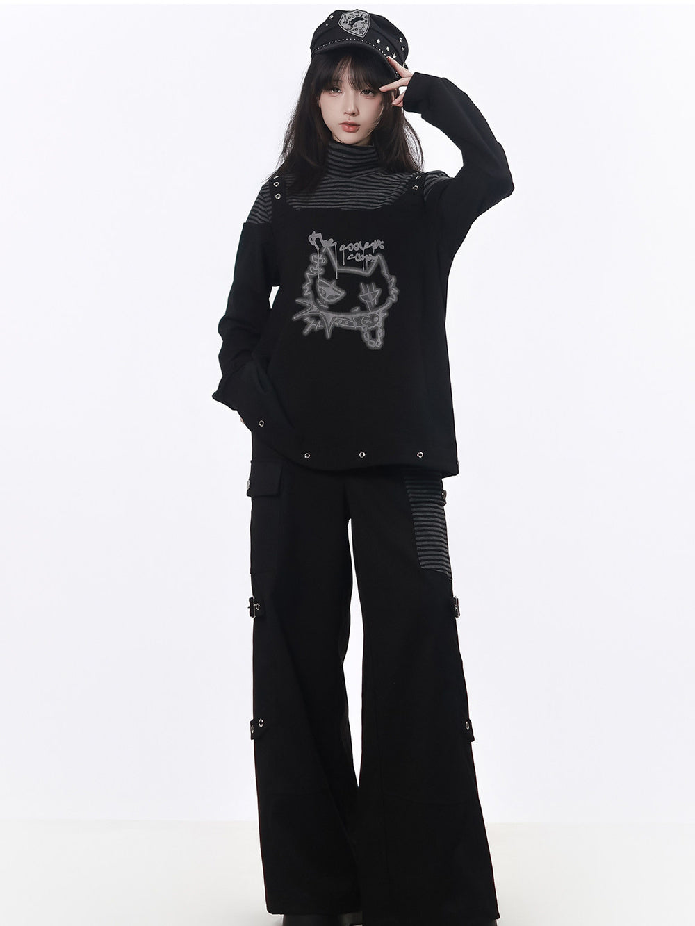 Grunge Buckle Wide Leg Cargo Pants