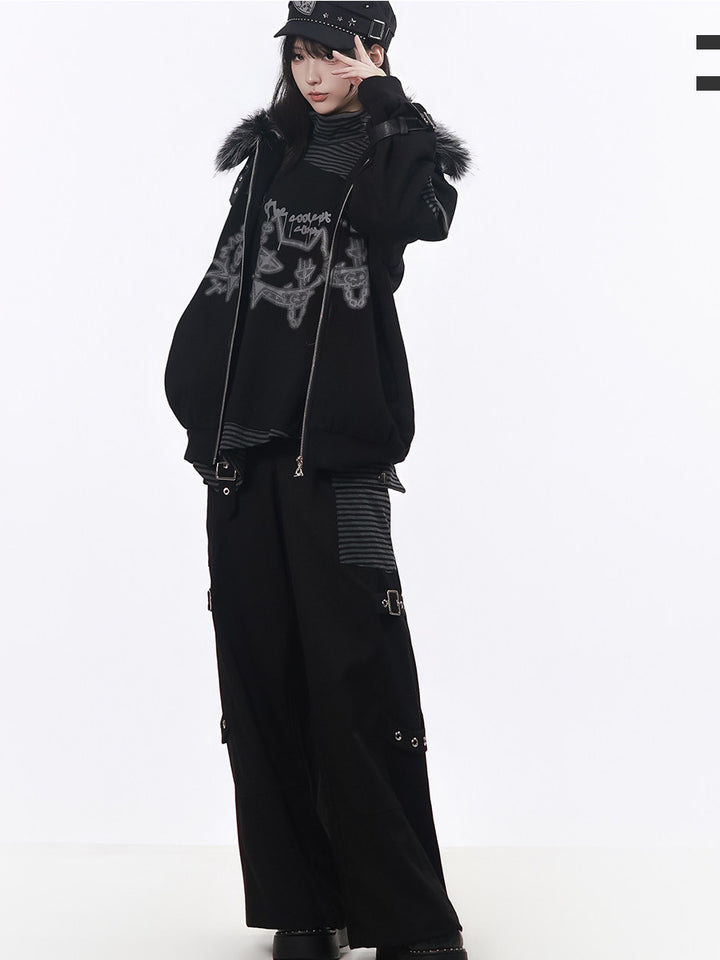 Grunge Buckle Wide Leg Cargo Pants