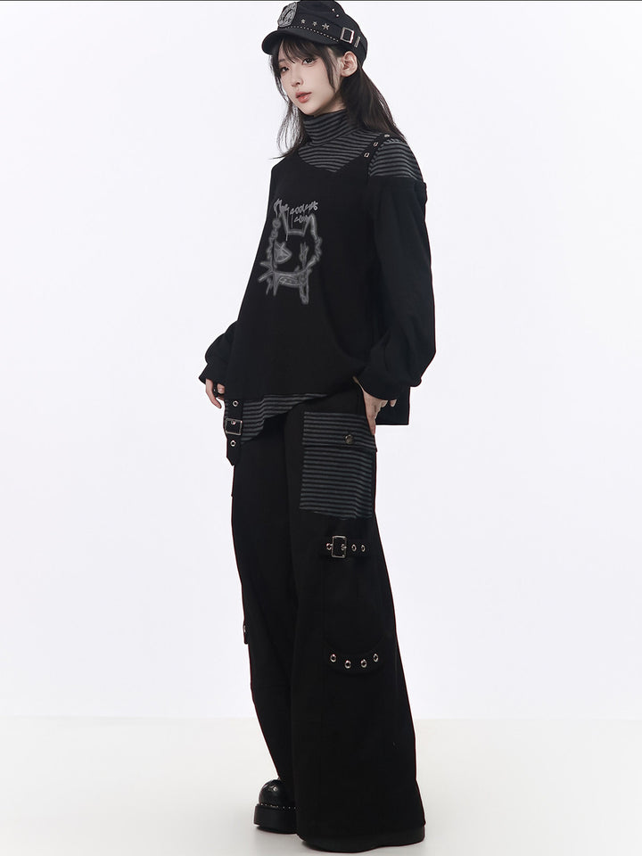 Grunge Buckle Wide Leg Cargo Pants