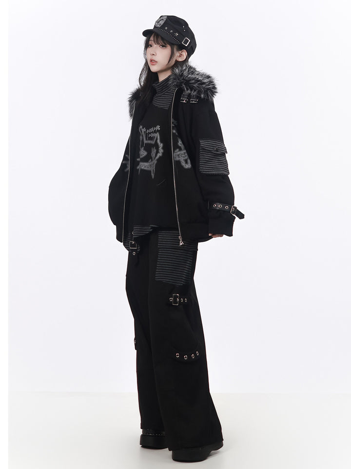 Grunge Faux Fur Hooded Jacket