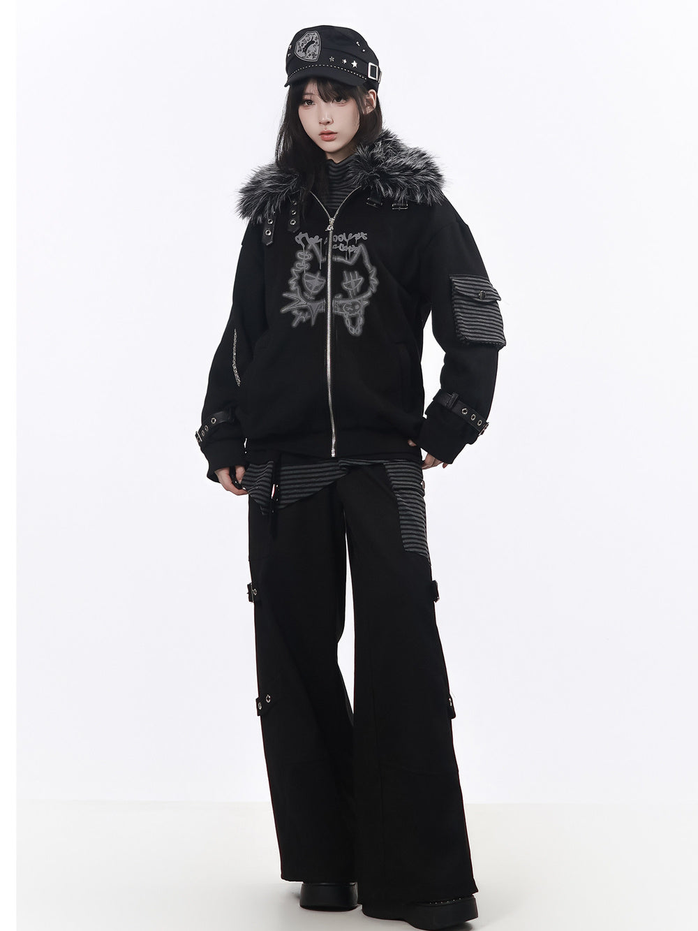 Grunge Faux Fur Hooded Jacket