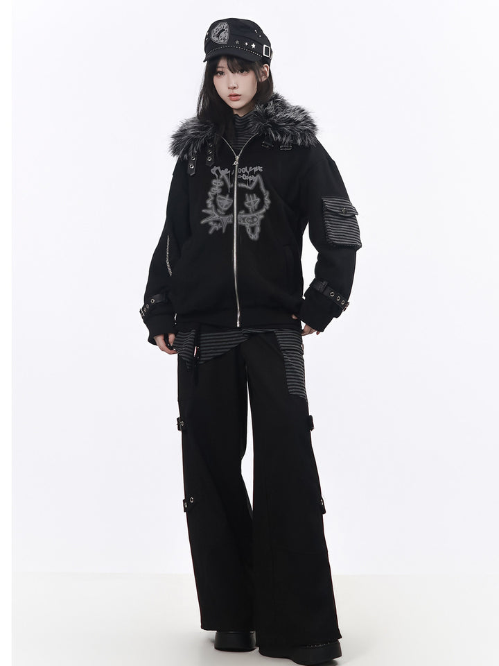 Grunge Faux Fur Hooded Jacket