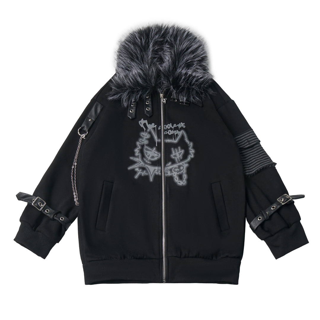 Grunge Faux Fur Hooded Jacket