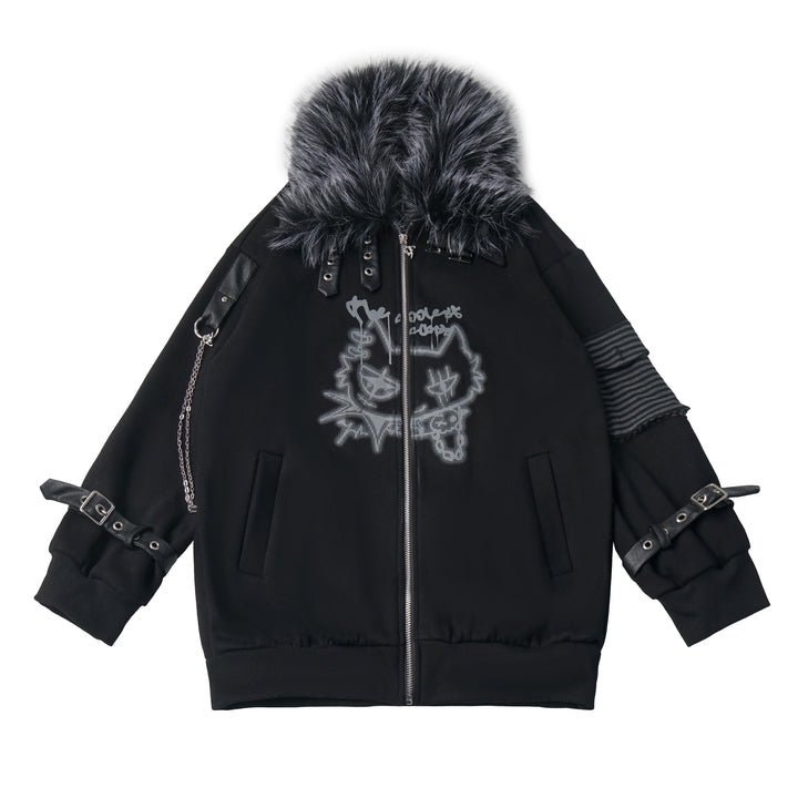 Grunge Faux Fur Hooded Jacket